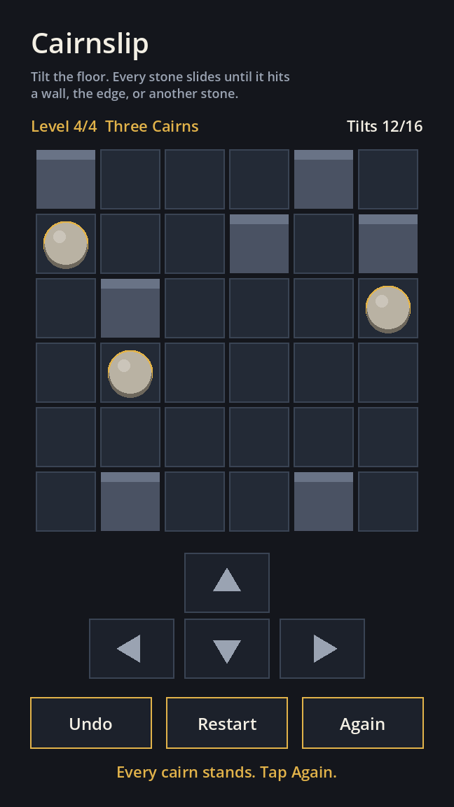 Cairnslip final board with three stones resting in their sockets