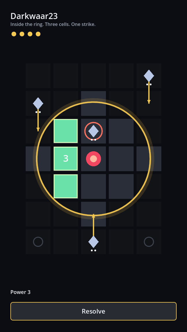 A column of three, a strike on the Heart, and the next enemies already walking in