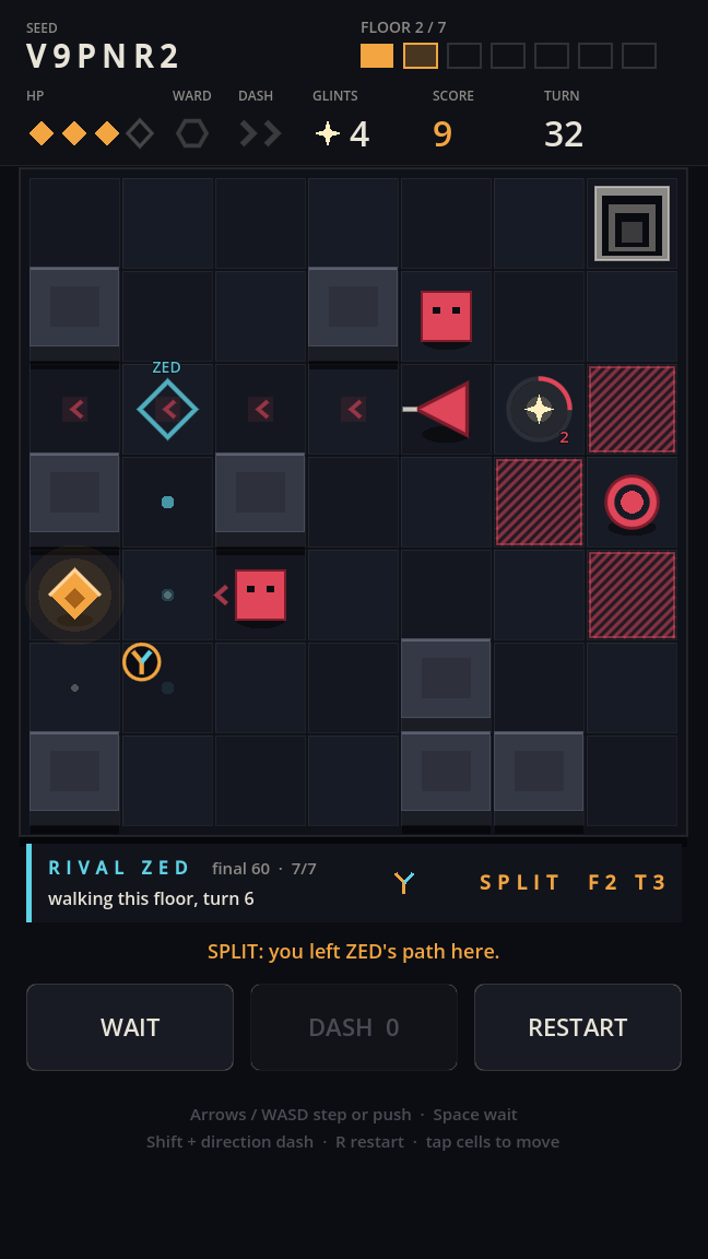 Seedwake — the rival ghost and the fork marker on floor 2
