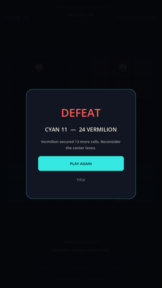 The deterministic result screen showing the final territory score