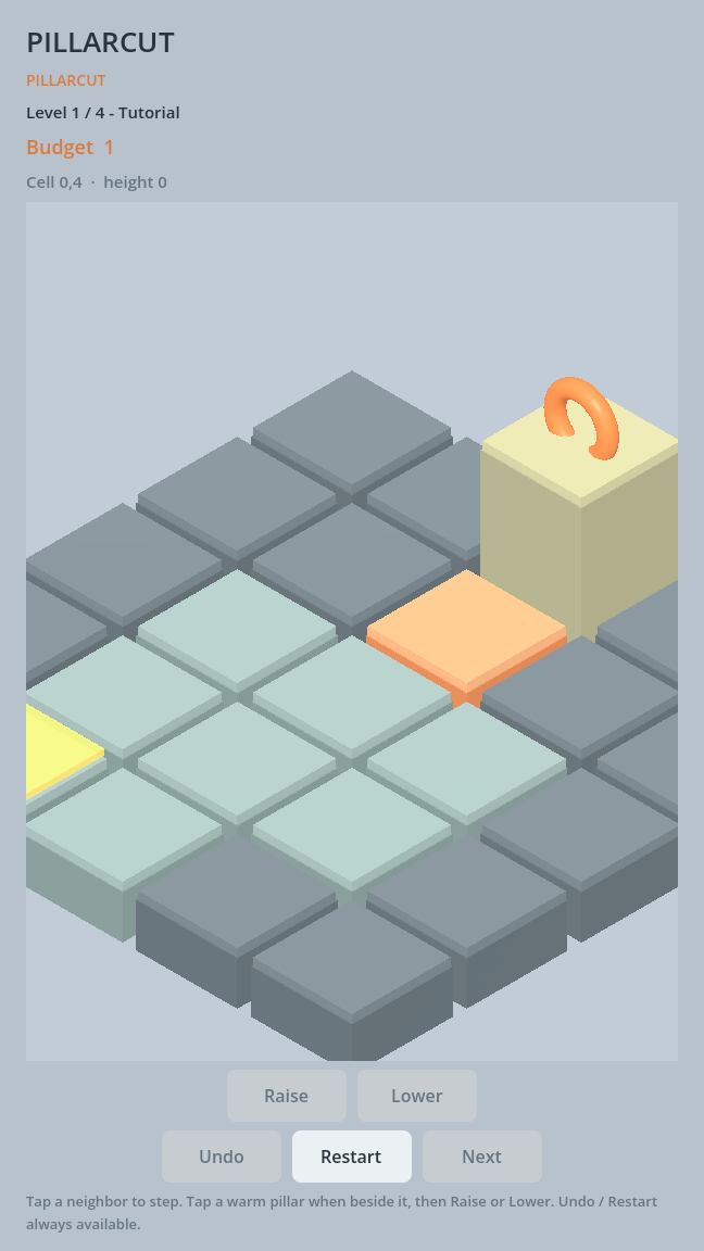 Tutorial board - low-poly pillars and the orange goal